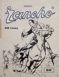 Atelier Chott - Atelier Chott RANCHO 33 Couverture Originale Planche N&B Couv Rancho Mensuel Western Cow Boy cheval , Petit Format Chott 1957 - Couverture originale