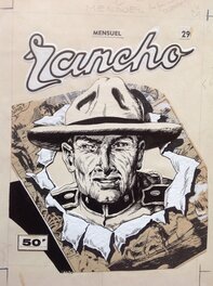 Atelier Chott RANCHO 29 Thunder Jack (Giubba Rossa) Couverture Originale planche N&B Mensuel Western Cow Boy Petit Format SER 57
